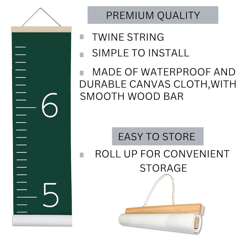 Morxy Canvas Growth Chart for Kids - Unisex Kids Room Wall Decor - Measuring Height Chart- Wall Tape with Height Chart for Kids (Canvas, Plain Dark Green) - Image 2